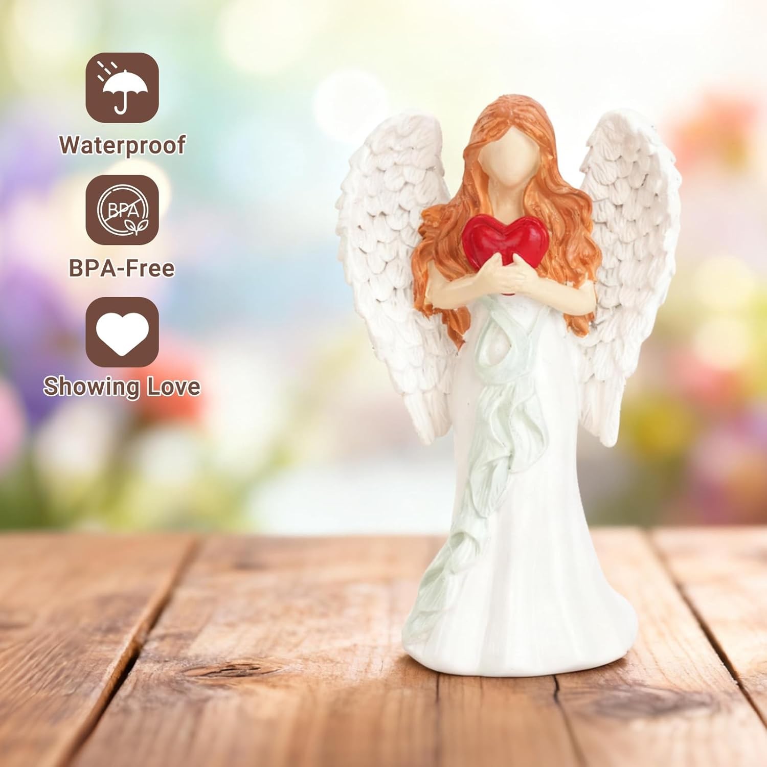 Resin Angel Figurines Holding Heart, Praying Guardian Angel Statue for Home Deco