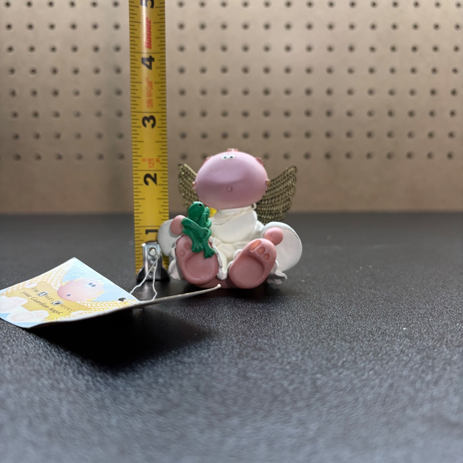 Angel Cheeks Angel with Frog Kirk 2001 Golden metal wing guardian angel figurine