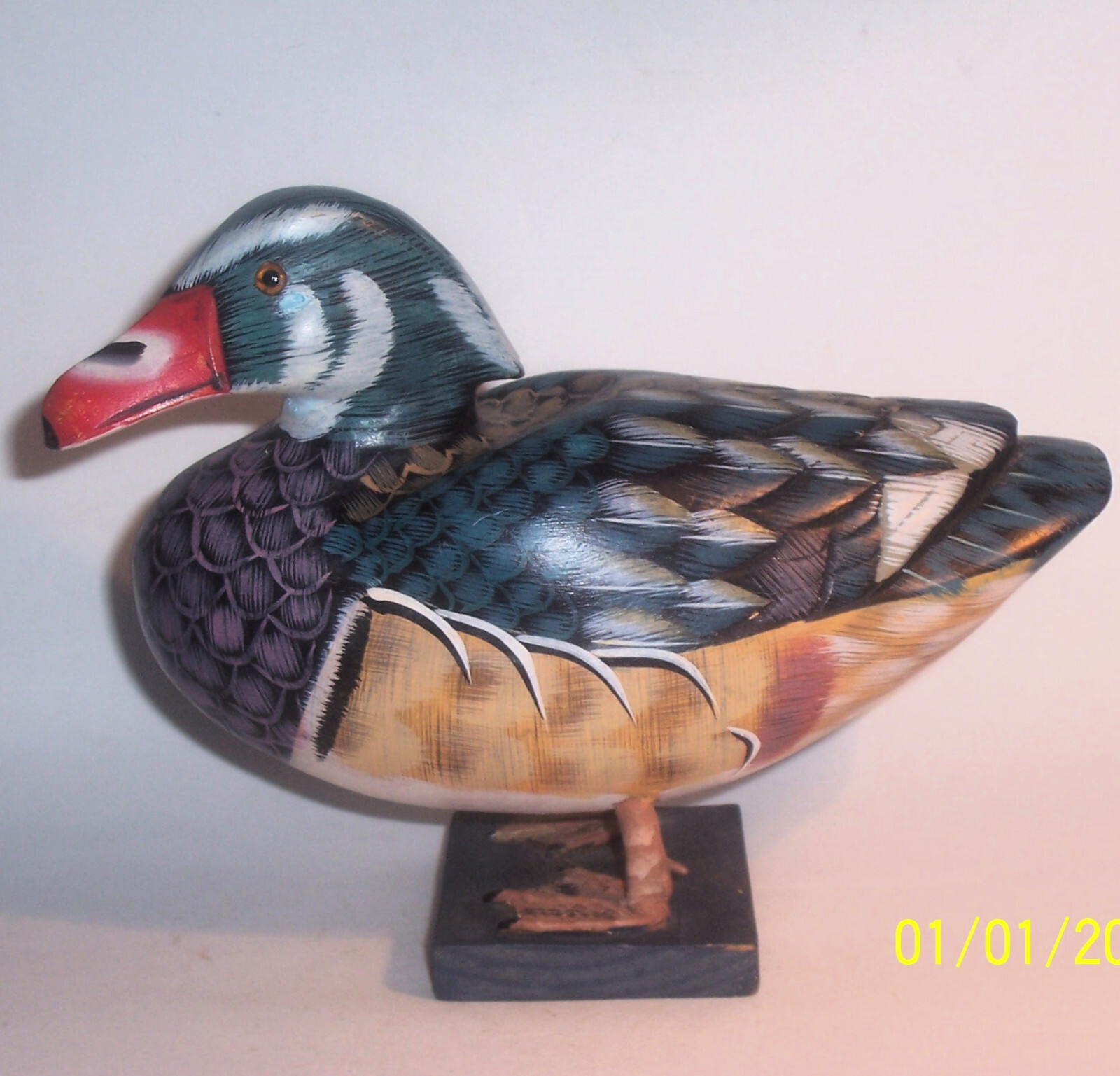 Old WILD DUCK Hand Carved Painted Wood Art Sculpture Statue Figurine Vintage 8″