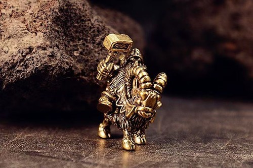 Brass Dwarf Ram Rider Figurine – Tabletop Wargame Fantasy Terrain Collectible