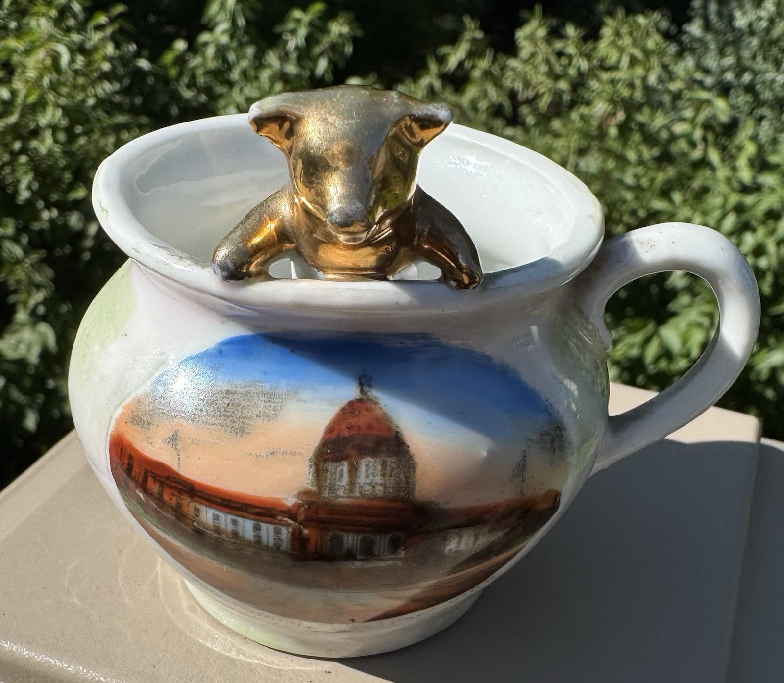 Antique Pig Cup Germany St Paul MN Capital Gold Green Souvenir Lustreware