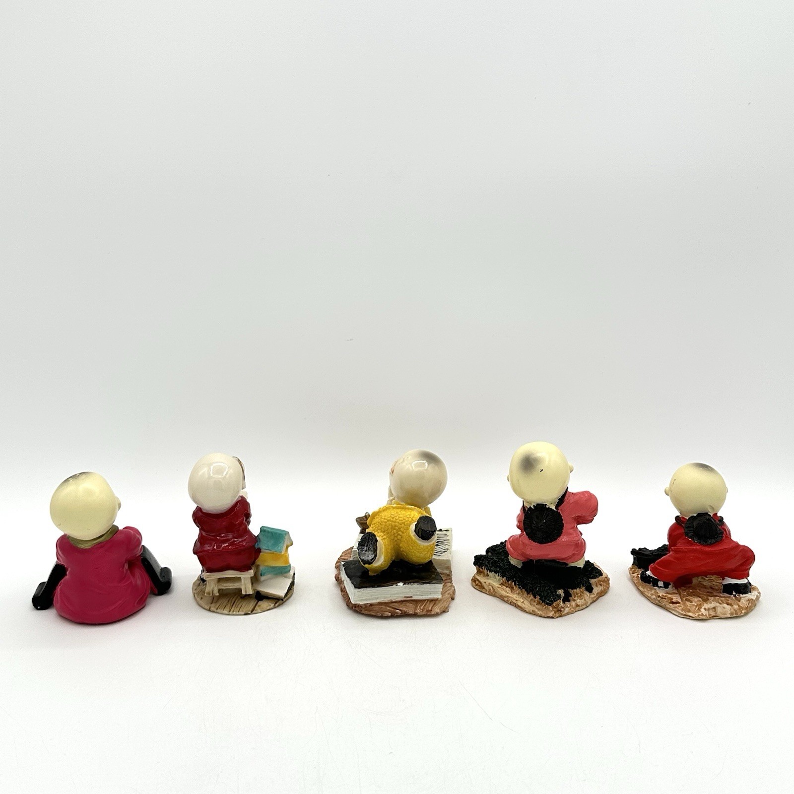 Vintage Boy Monk Resin Figures Set Of 5 Various Poses Asian Figurine READ