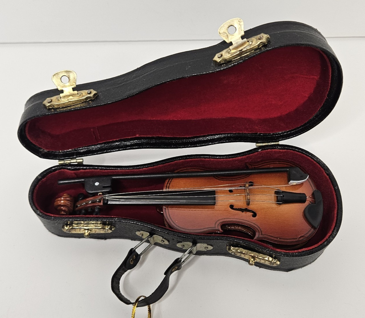 Miniature Violin Replica Musical Instrument with Bow in Lined Box