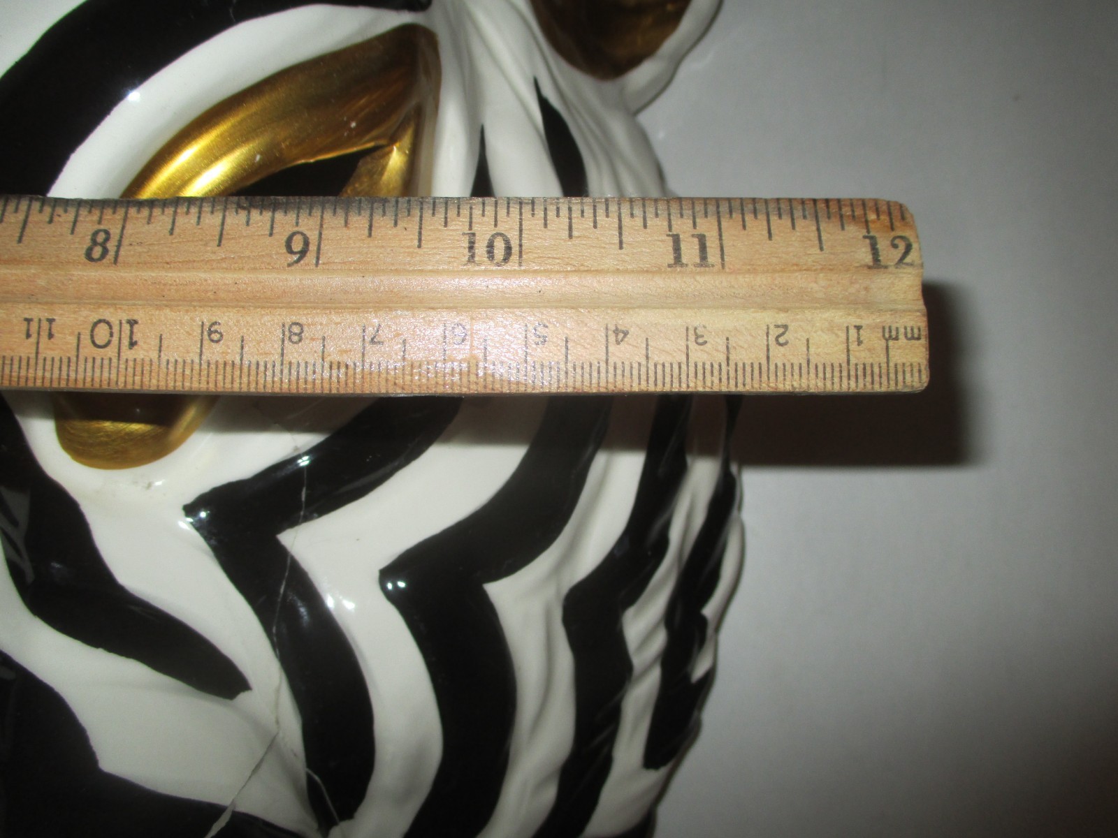 14″ WHITE TIGER BLACK/GOLD MASK SCULPTURE WALL ART HIGH QUALITY DAMAGED+STAND