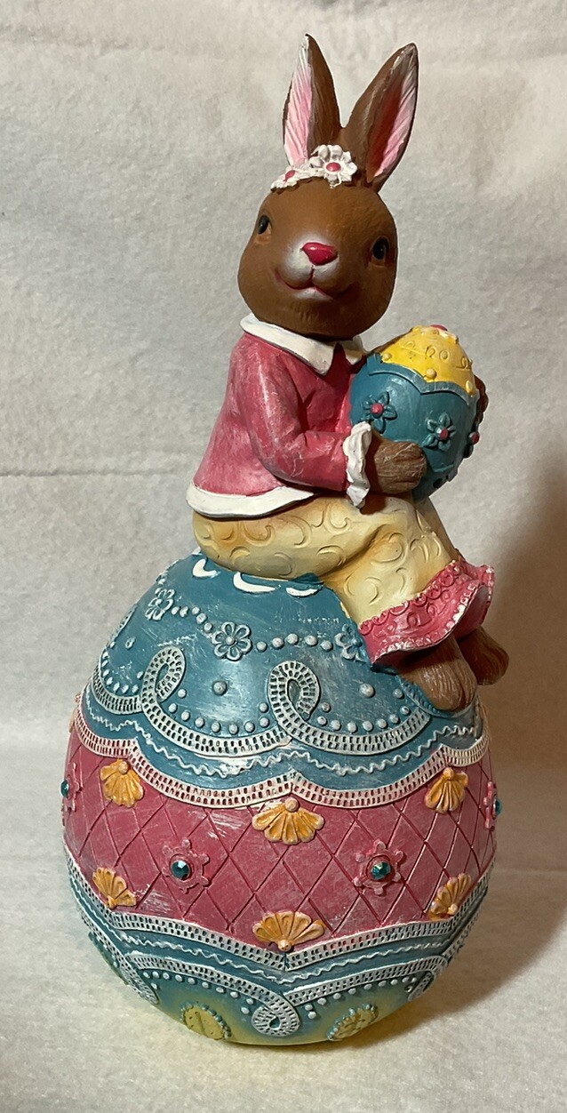 American Greetings Female Bunny on Molded Painted Egg 11 Inches Tall