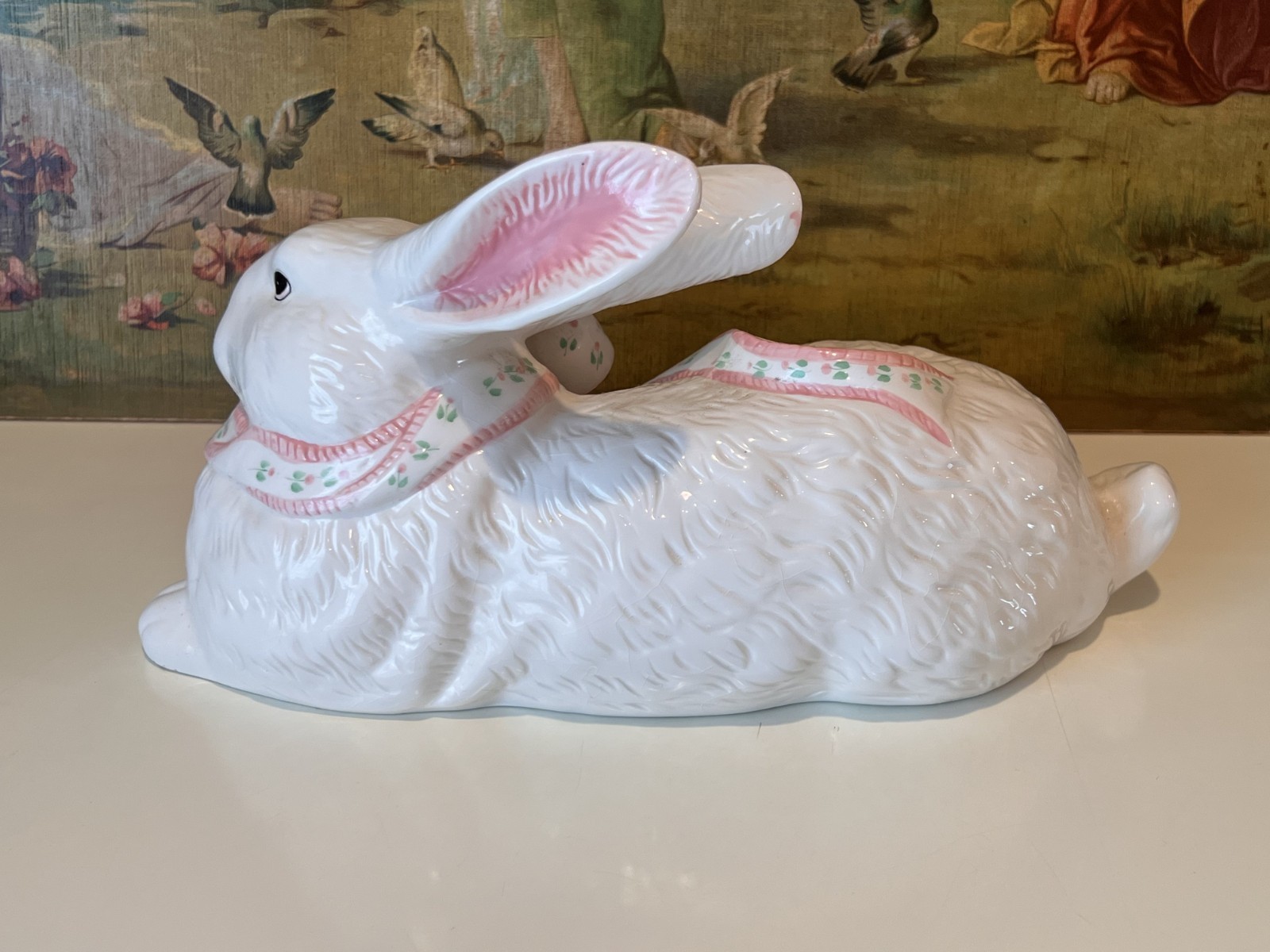 VTG XL EASTER/SPRING BUNNY FIGURINE/SCULPTURE- GLAZED CERAMIC/PORCELAIN-1980’S