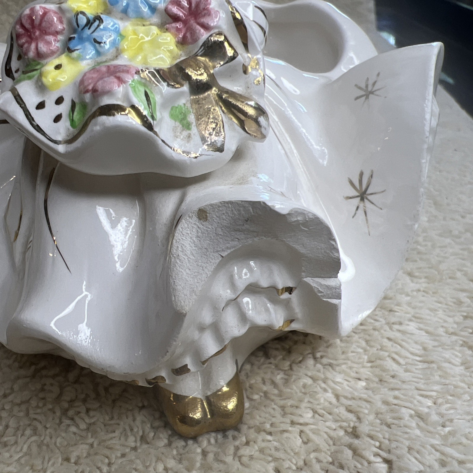 Vintage Arnart Girl Planter with Spring Floral Flower Arrangement /Read