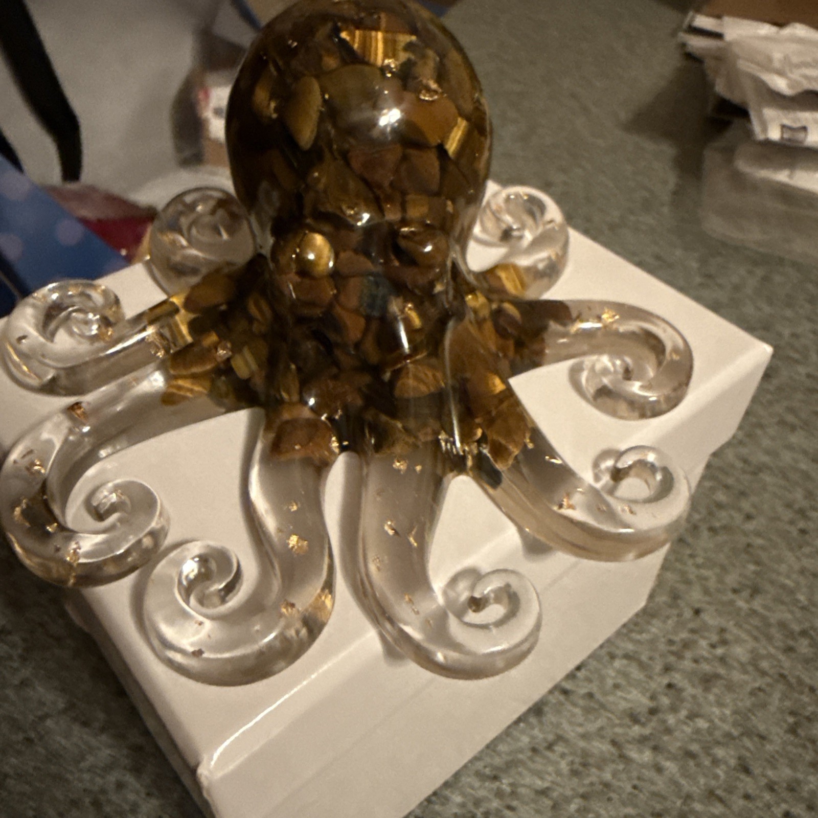 Brown Adorable Crystal W/gold Colored Stones “Octopus” Resin Figurine