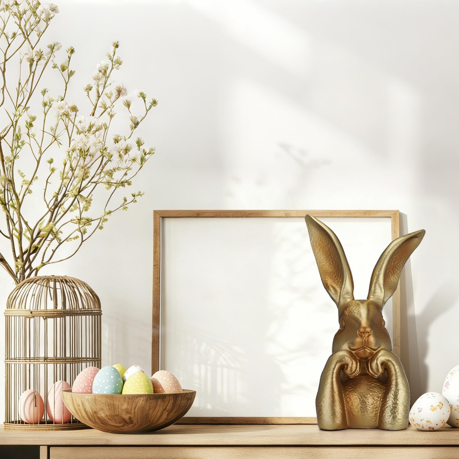 Spring Rabbits Decoration 13.5 Inch Vintage Gold Resin Bunny Statue Large Rab…