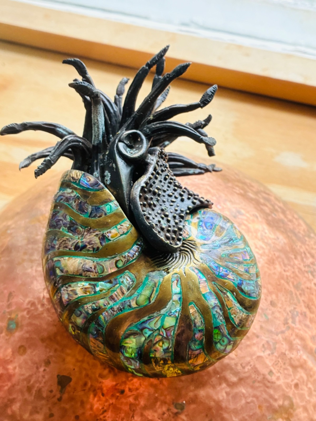 Vtg Cast Iron ABALONE SNAIL SHELL Octopus Tentacles Eyes Heavy Sculpture BRONZE