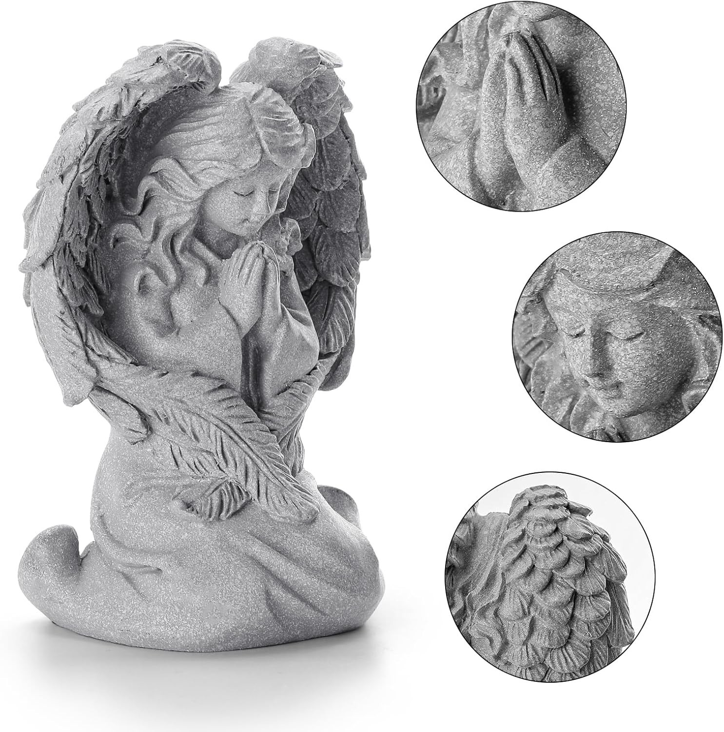 Elegant Praying Angel Figurine – Hand-Painted Gray Statue for Home & Garden