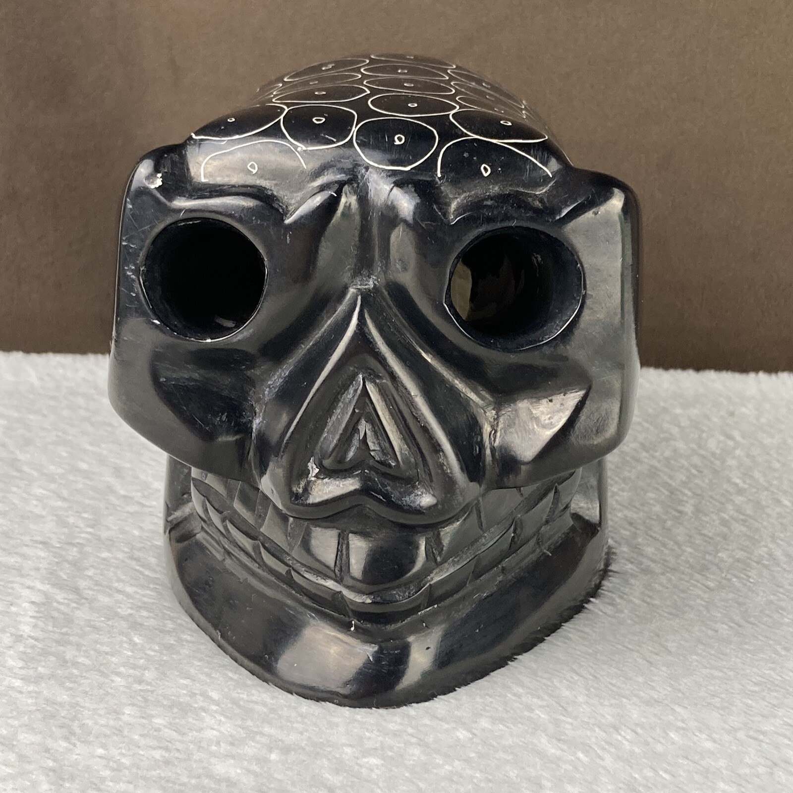 RARE! Vtg Folk Art Studio Ceramic Pottery Black Skull Heavy Display Sculpture