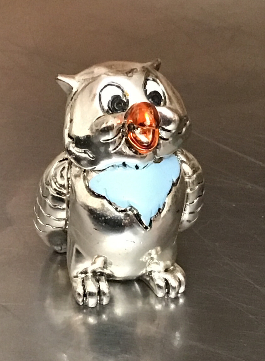 Italian Figurine Owl Silver Plated Made in Italy – 2.25” Trinket