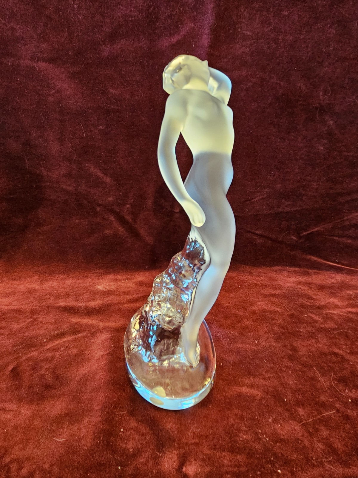 Lalique France Art Glass Nude Dancer With Raised Arms Figurine Signed 9.5″ Tall