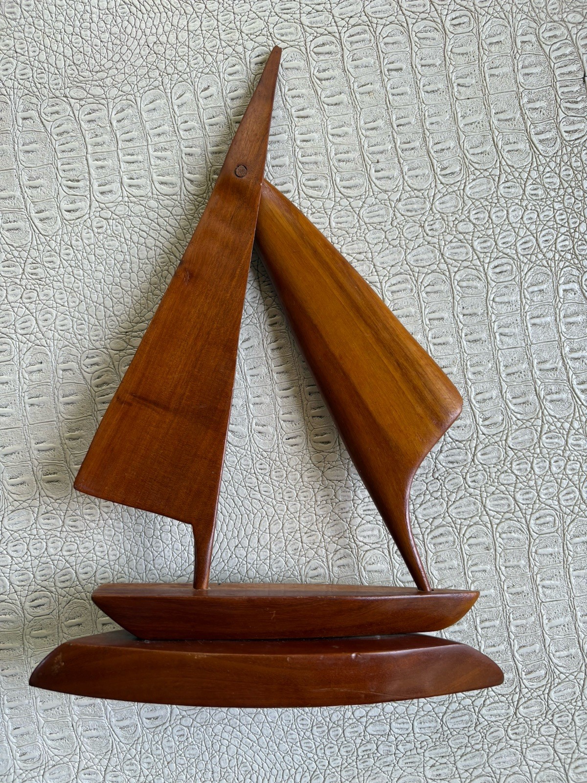 MCM Hand Carved Teak Wood Sailboat Sculpture Mid Century Modern Vintage Boat