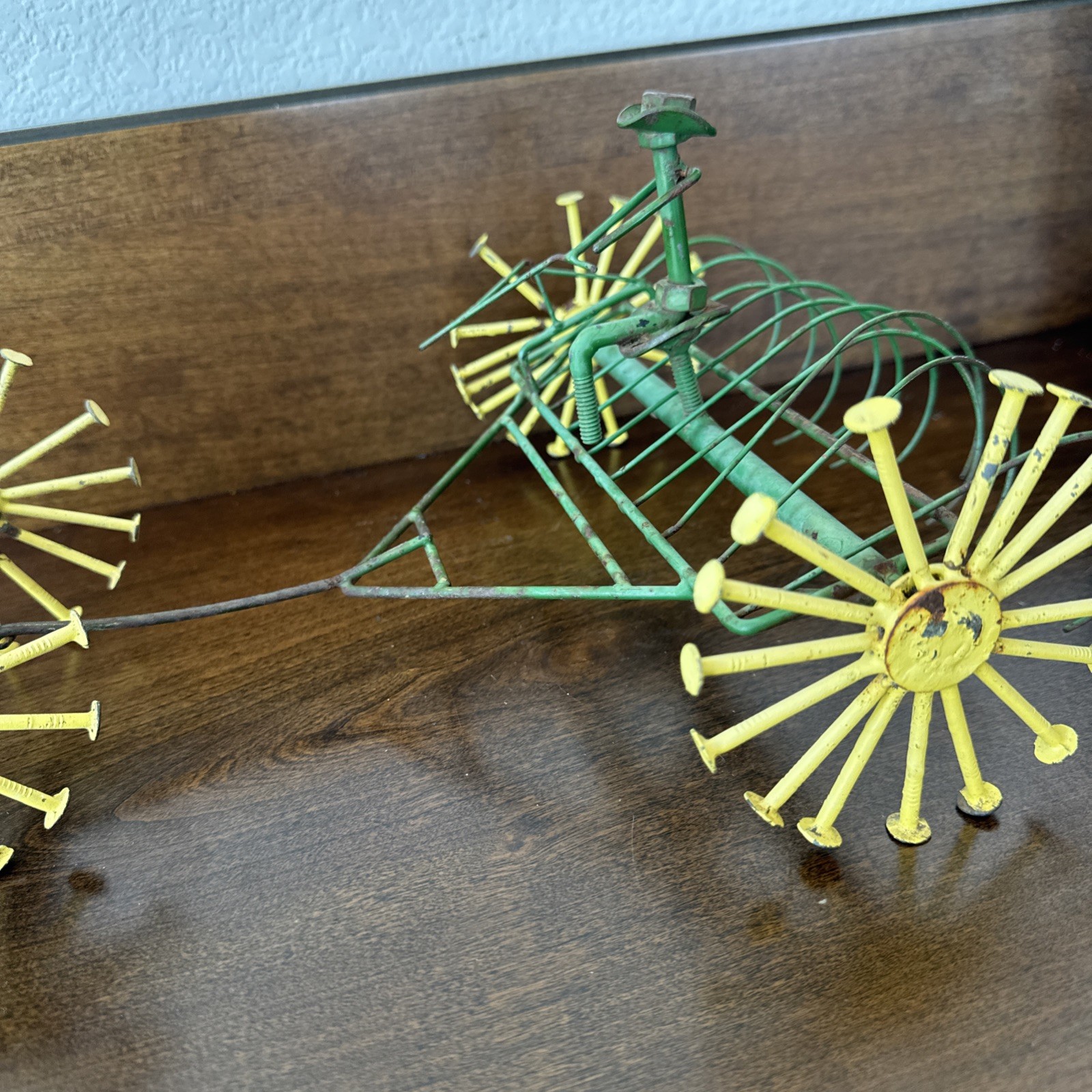 Vintage Homemade Folk Art John Deere Tractor & Plow Nuts Bolts Nails Metal Farm