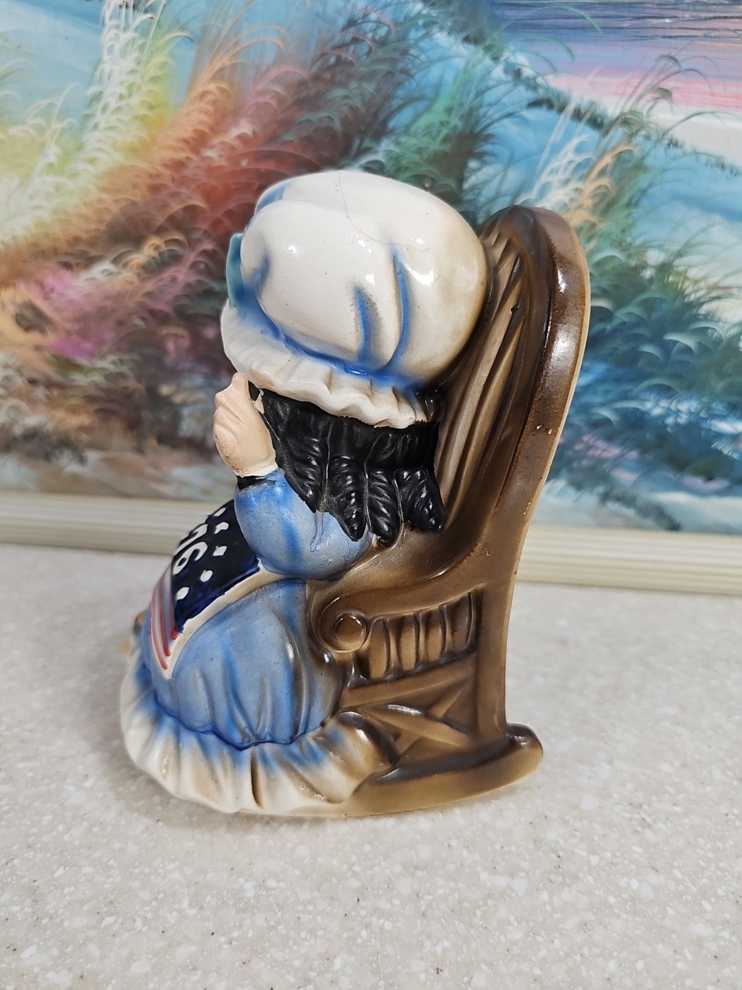 Vtg Betsy Ross Sewing 1776 Flag Rocking Chair Music Box Figurine Tundra Japan