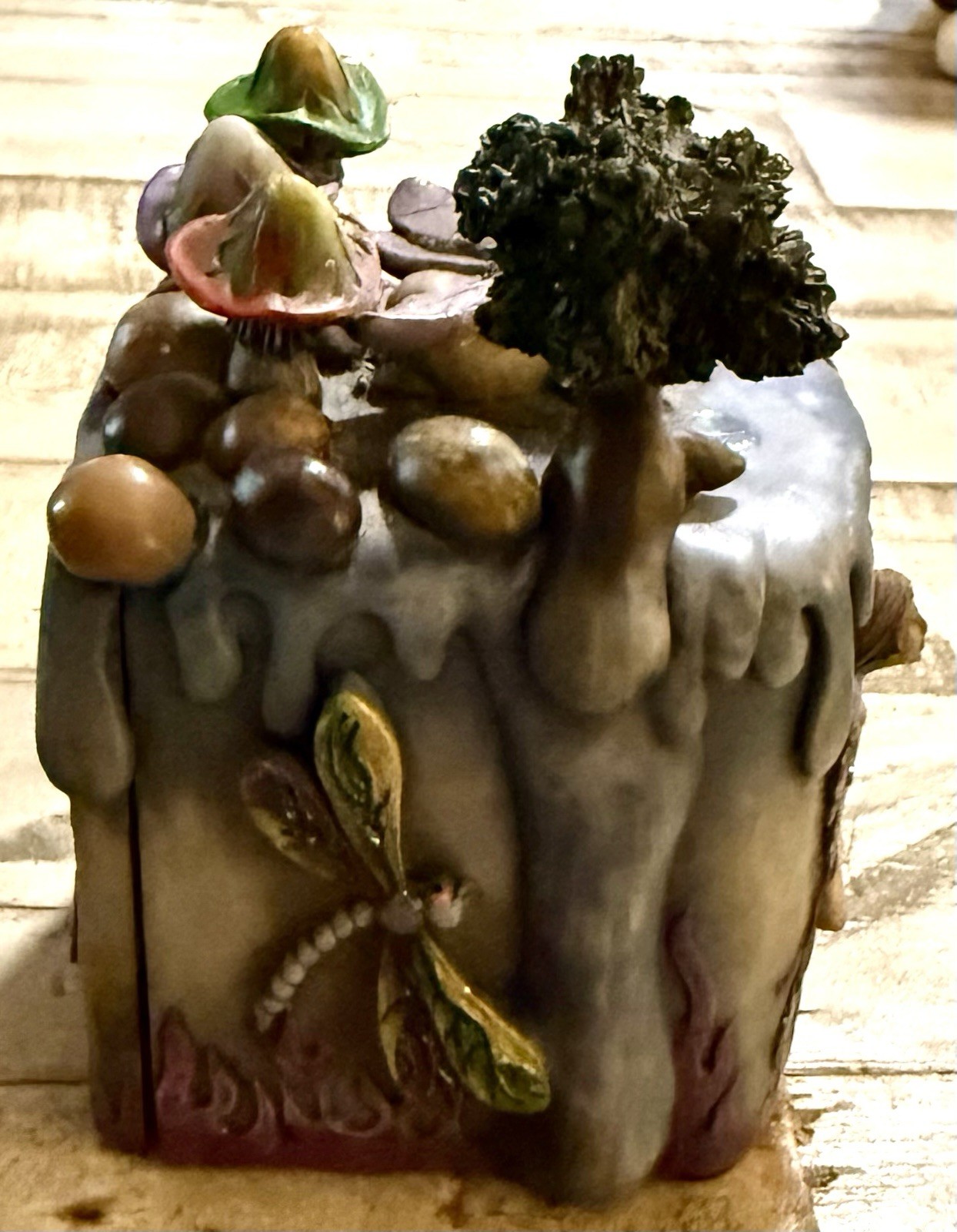 JIVE 2004 DOW Fairies Tree Puzzle Trinket Box Mushrooms Dragonflies Butterflies