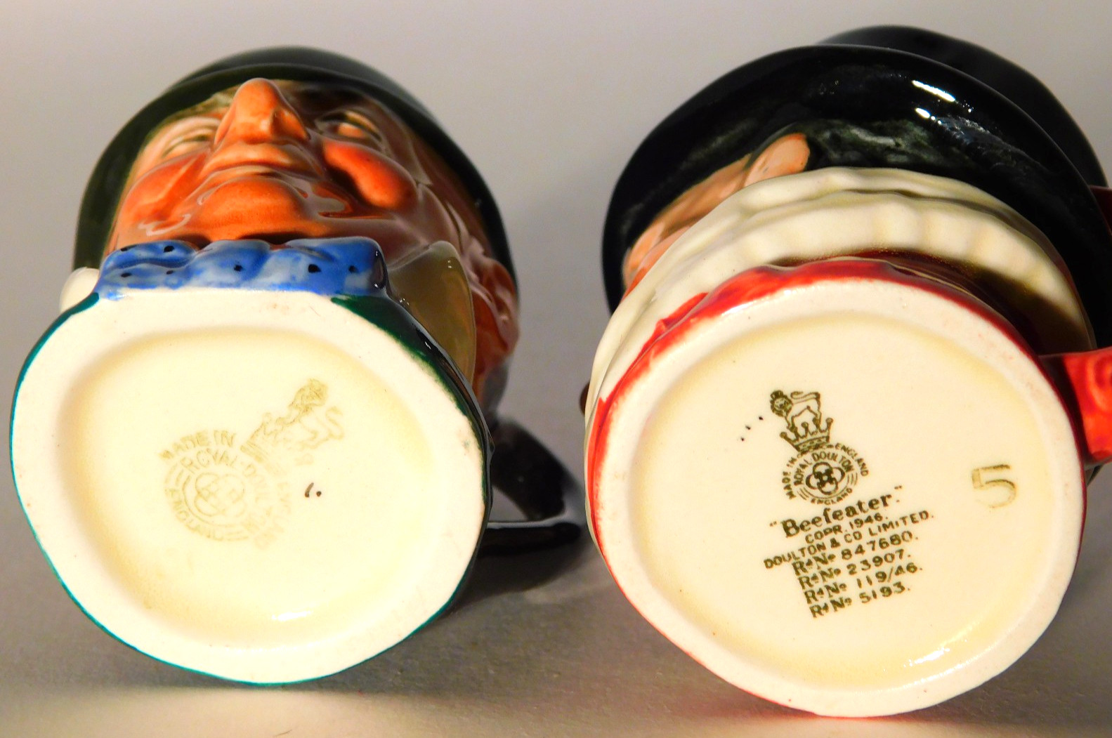 Royal Doulton Mini Beefeater + Micawber Toby Mug Jug 2 1/4″ Mint Lot of 2