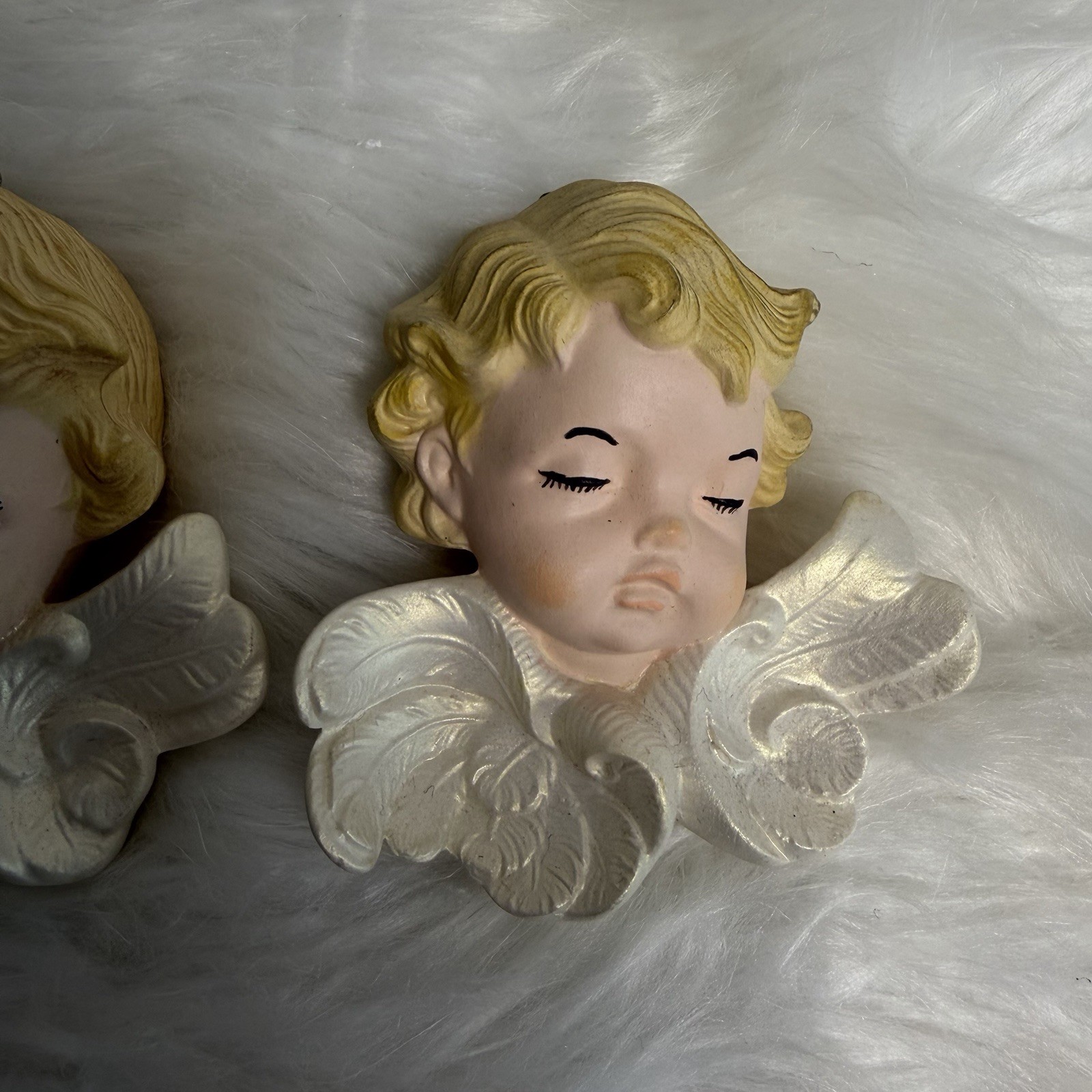 Vintage 1987 Scioto Ceramic Angel Cherub Ornament Wall Hangings Set Of 3