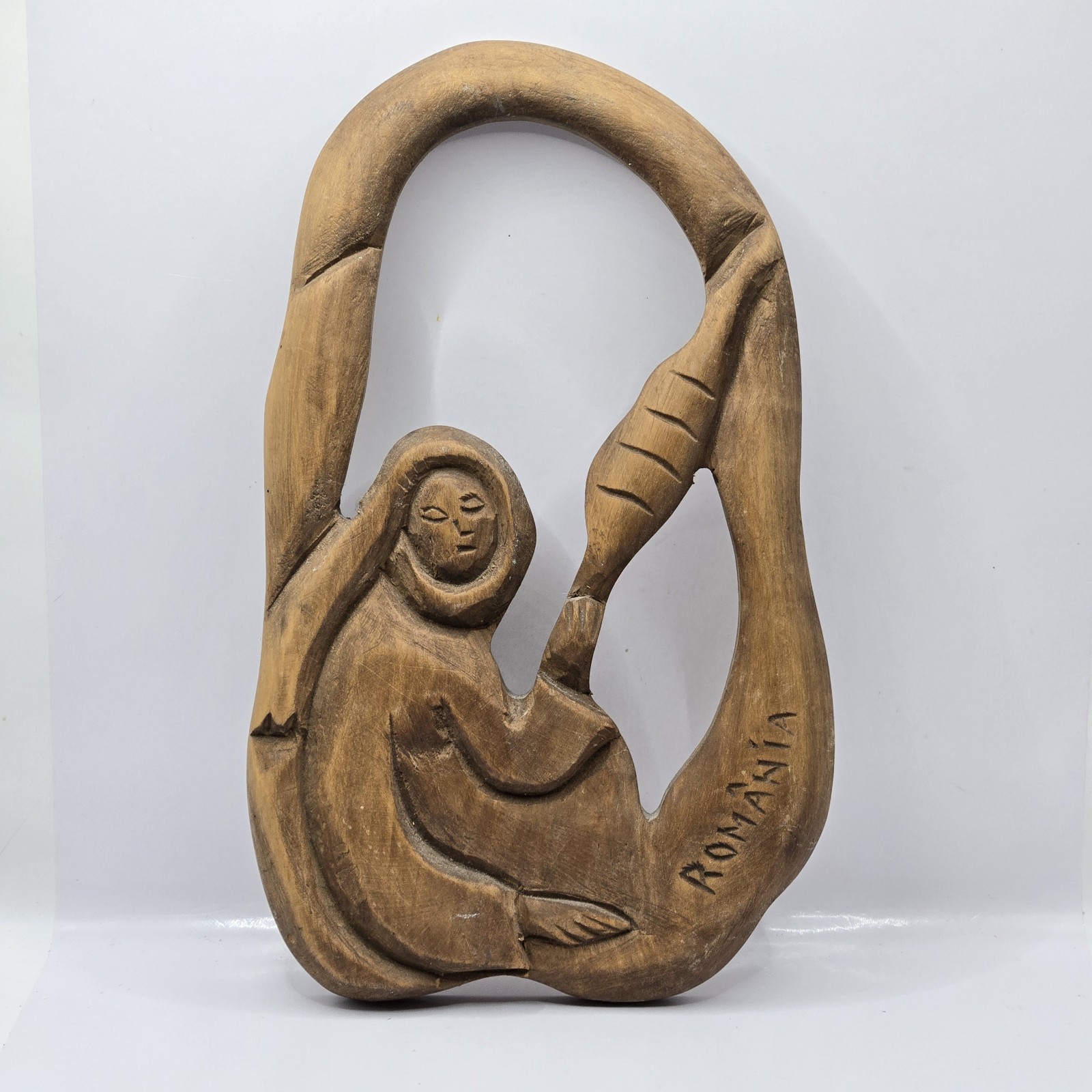 Protected Home Handcarved Solid Wooden Statue Wall Folk Art Romania 10.5″H