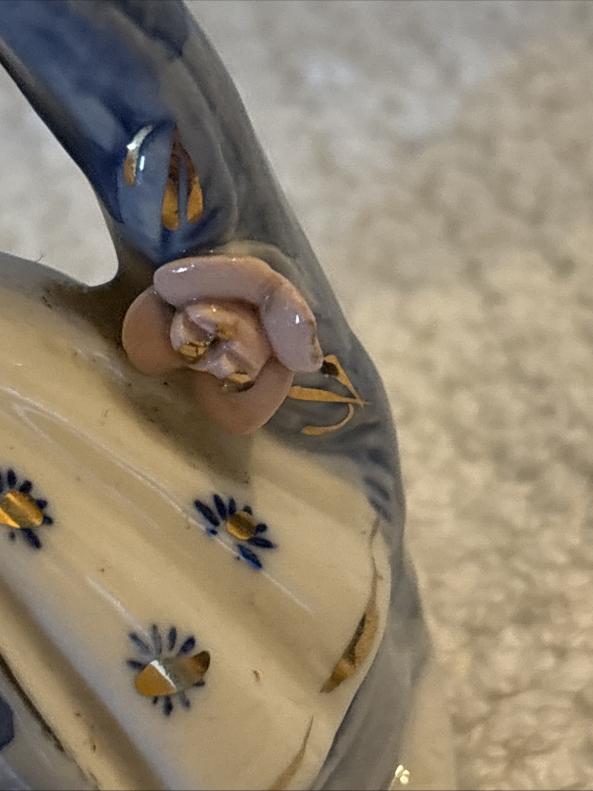 RARE Vintage Japanese Porcelain Figurine Blue Pink Floral Girl Arch Geisha