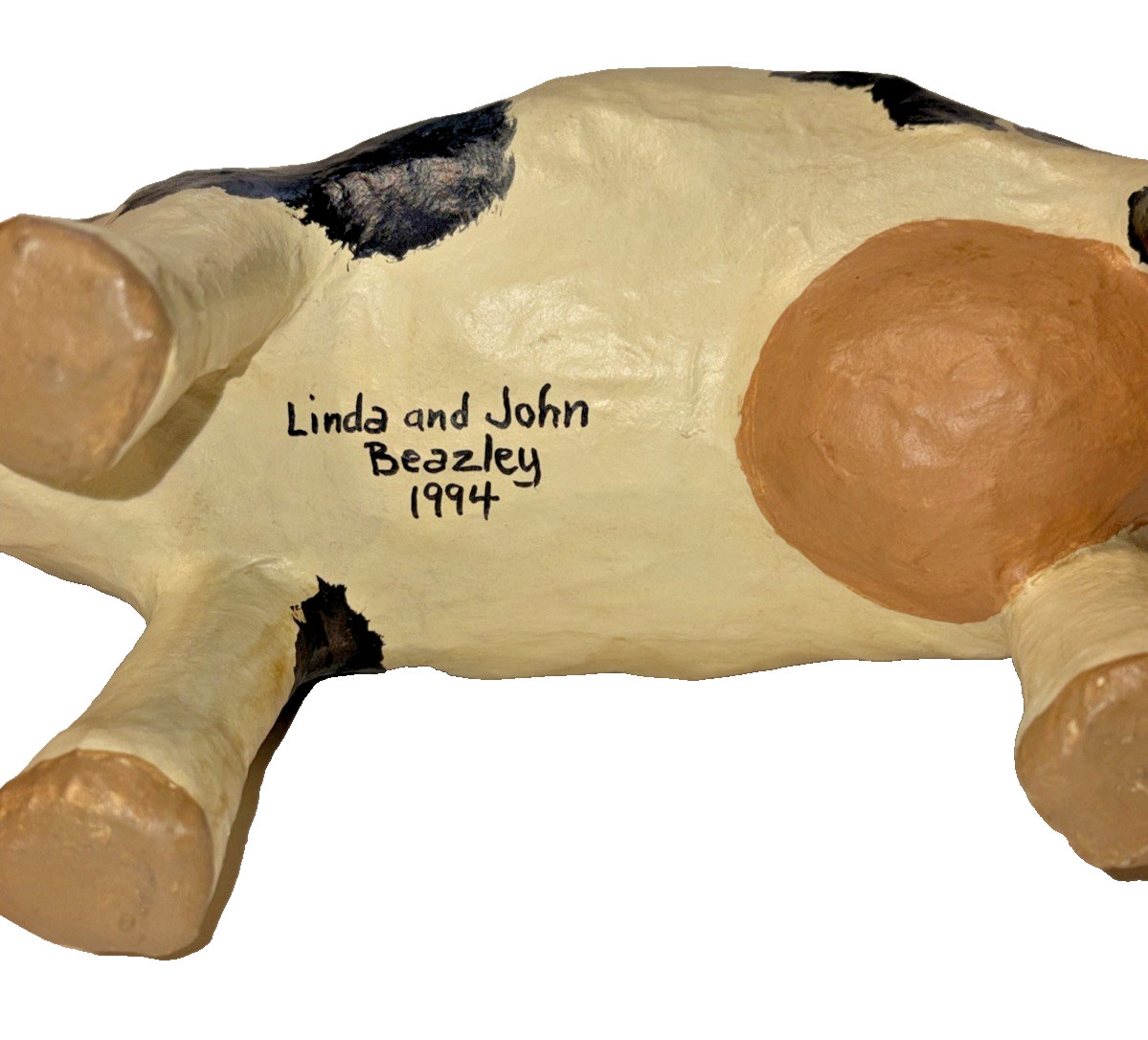 Linda & John Beazley Paper Mache Cow Bovine Parsley Junction Handcrafted ’94 SEE