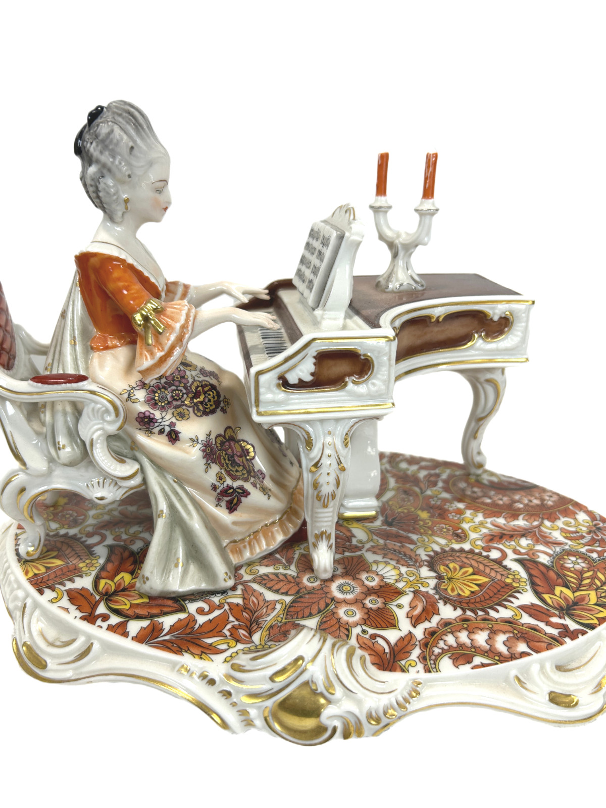 H.H. Kunst Dresden Porcelain Figurine Elegant Court Scene Women Piano Player