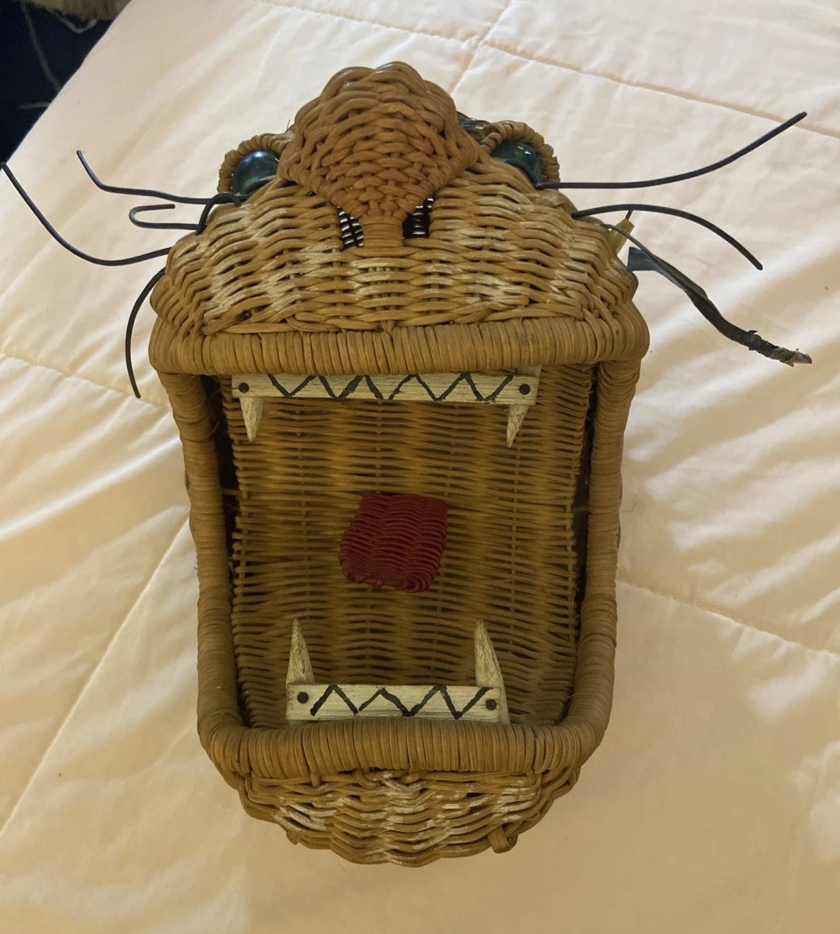 Unique Wicker Rattan Tiger Panther Wall Decor Head See Photos 11” H x 7” W