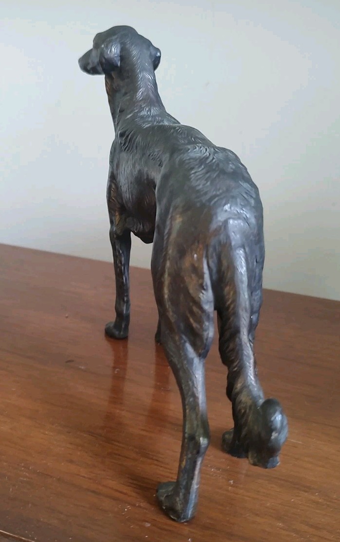 Vintage 30s, Borzoi Dog Cast Bronzed Metal Figurine 10″