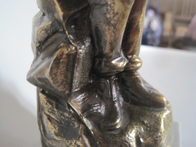 DINANDERIE D’ART E. NOEL Brass Miner Holding Lantern On Marble Base 11″ GUC