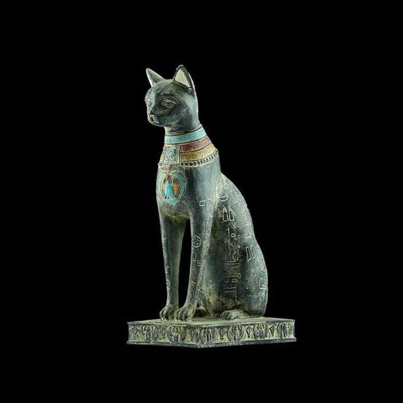 Large Egyptian Goddess Bastet Cat Statue, , Hieroglyphics, Museum Replica (30cm)