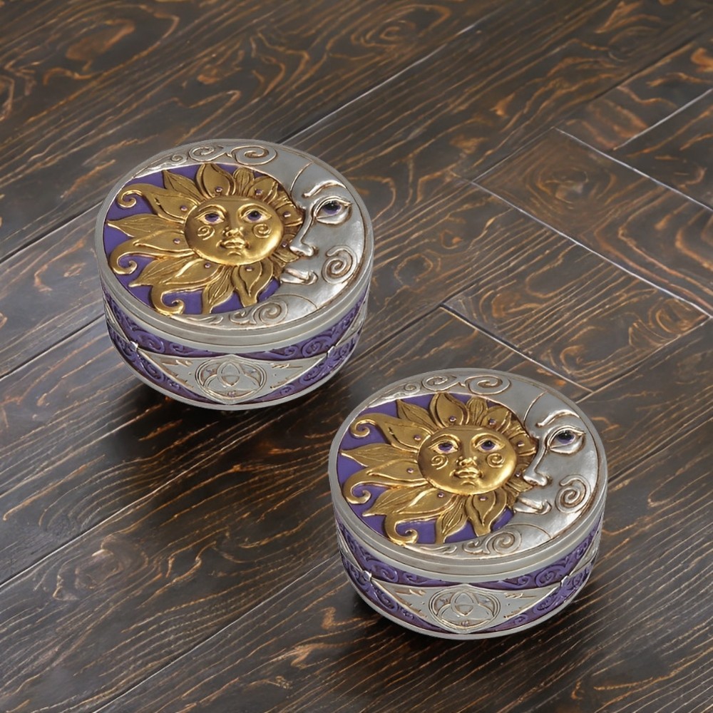 2-PC Gift Set 4.75″W Silver Celestial Round Trinket Box Ornament Home Decor Gift