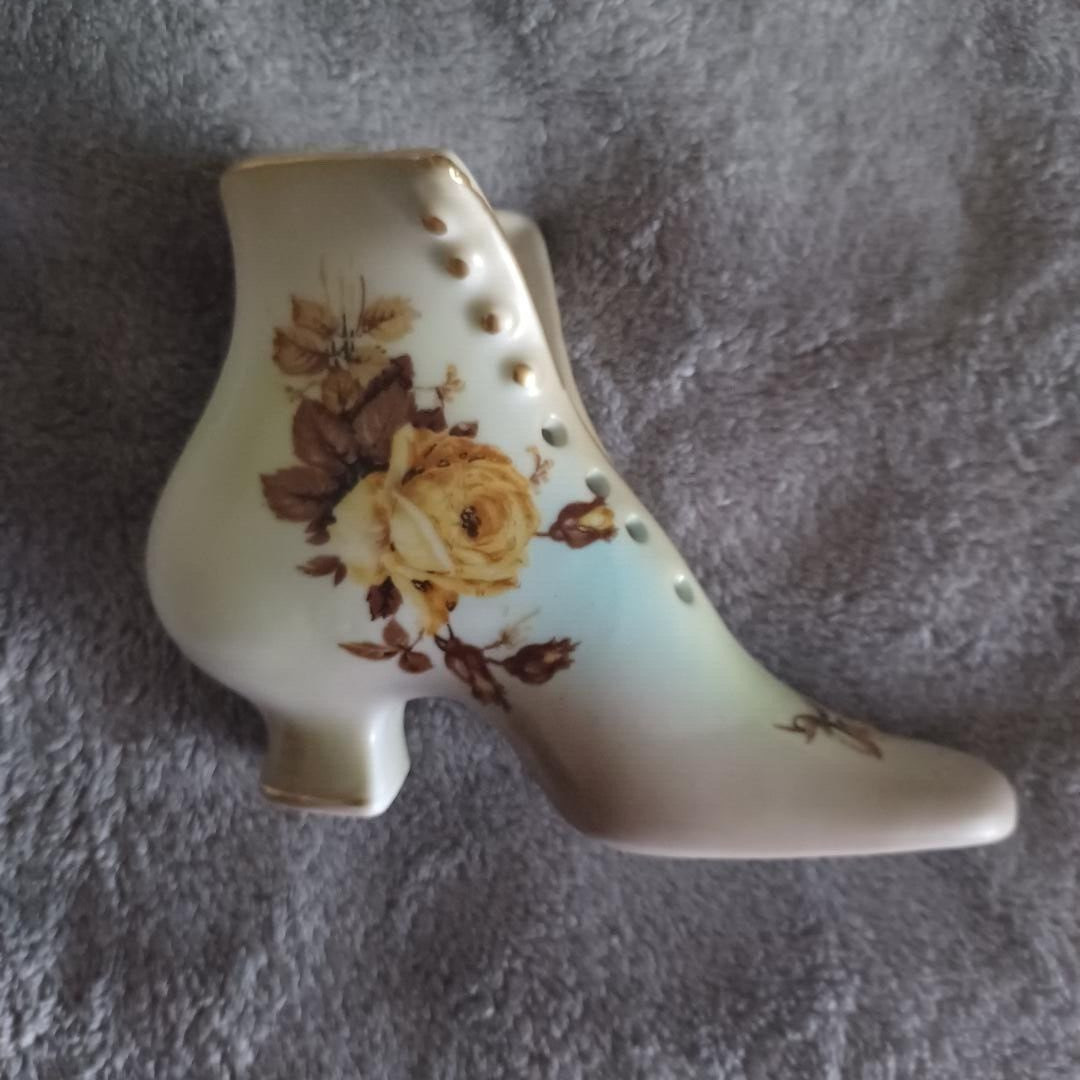 Antique 4″ Tall Marked (Crown & P) Floral Decoration Shoe Collecticle Statue