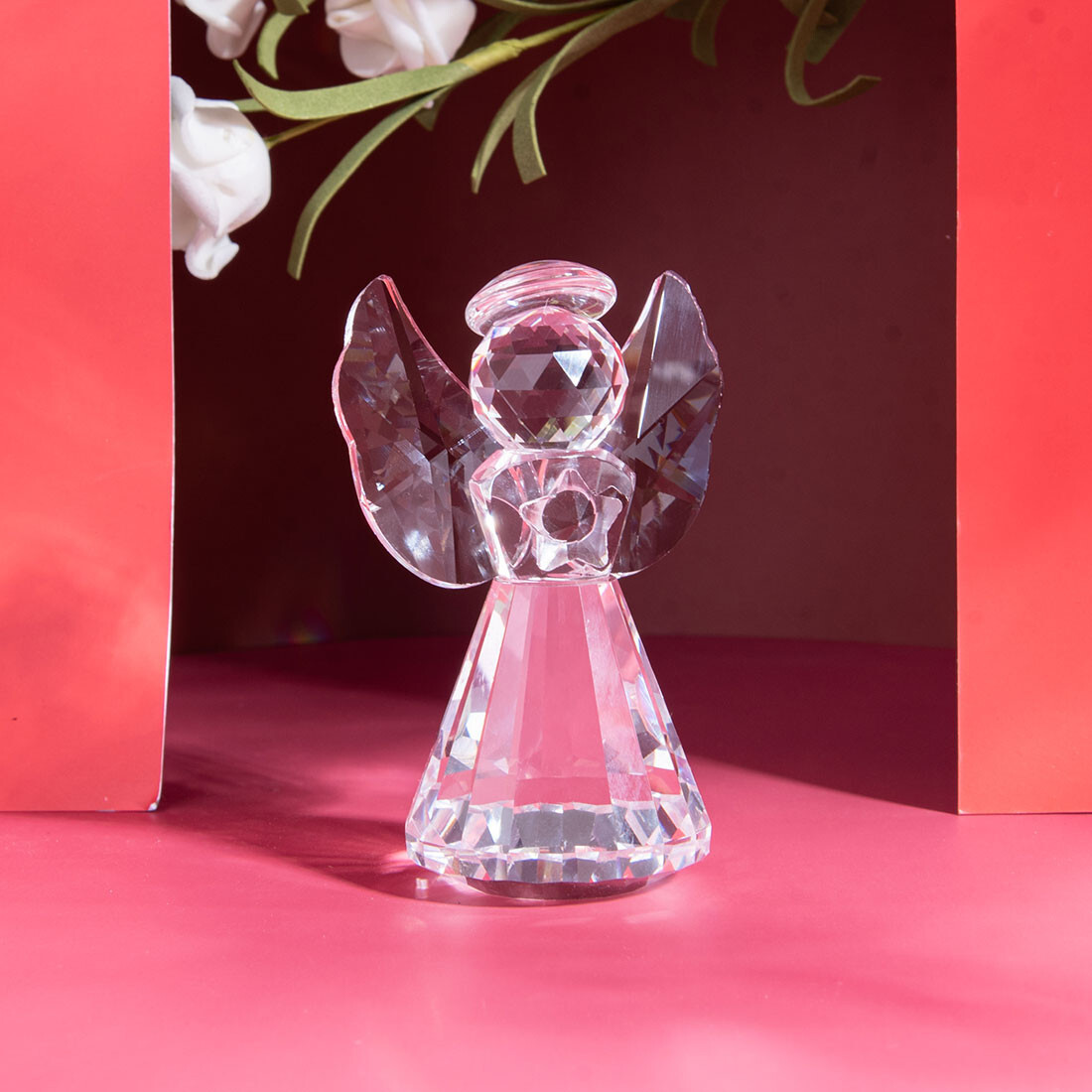 Clear Crystal Angel Figurine Collectible Glass Angel Ornament Home Decor