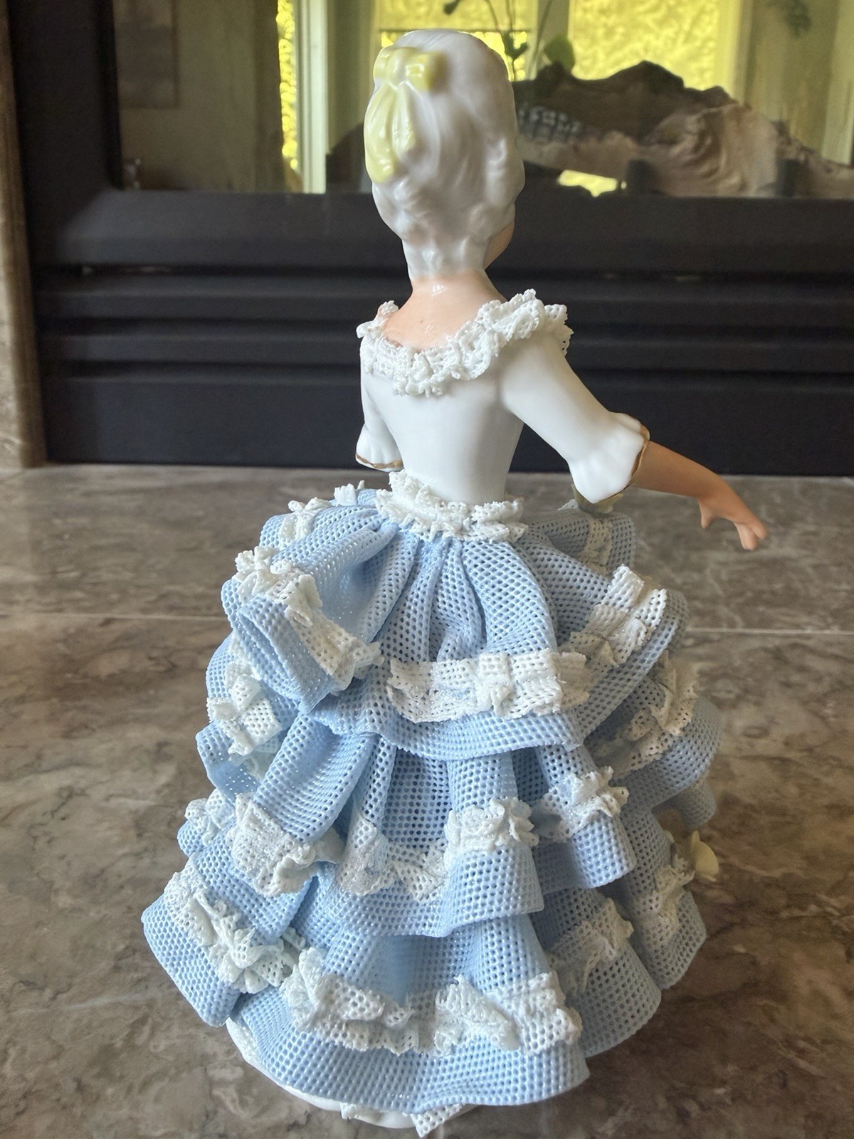 Original Vintage Dresden Germany Lace Dress Porcelain Lady Figurine 6.5″ tall