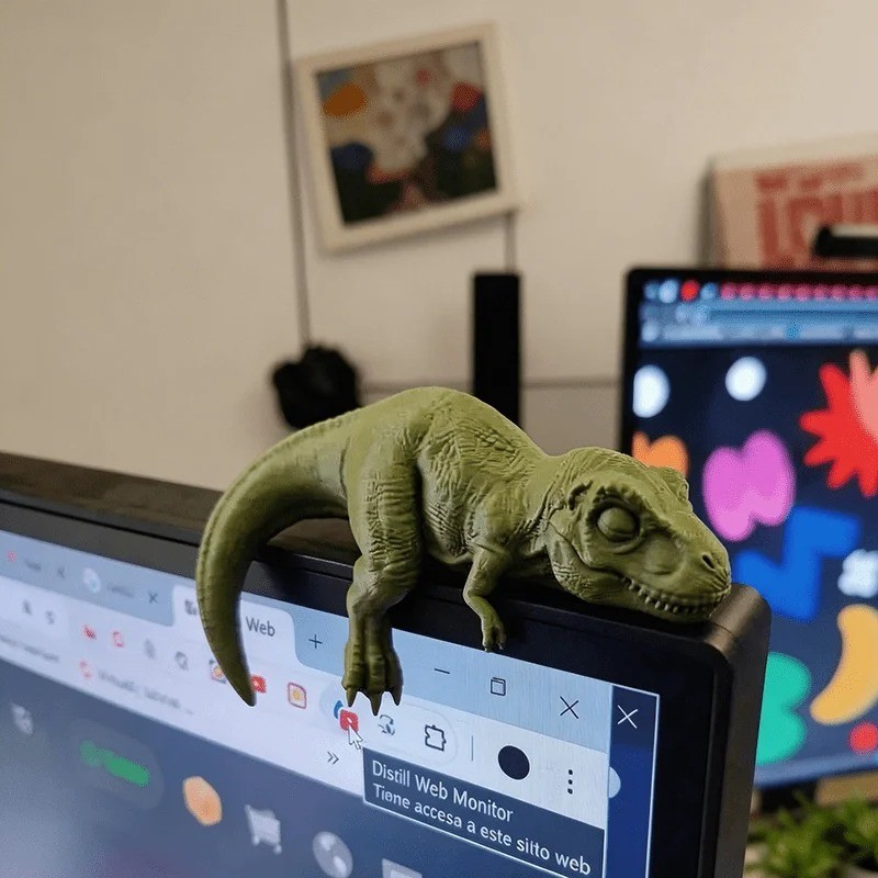 Cute Sleeping T-Rex Figurine 3D Printed Monitor Topper Jurassic Dino Desk Decor