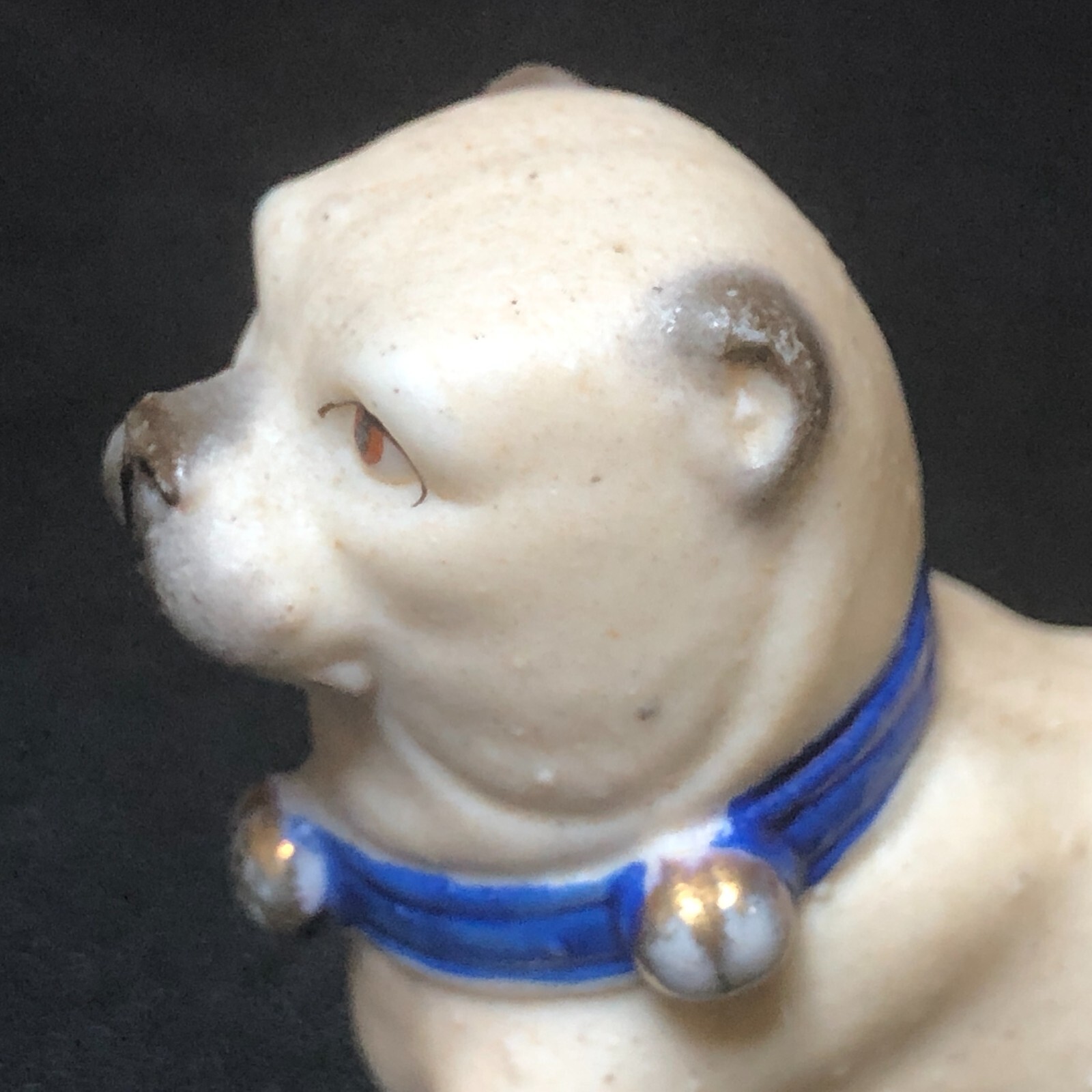 ANTIQUE 1900S PUG DOG Figure Victorian Dollhouse Miniature Bisque Figurine 2.50″