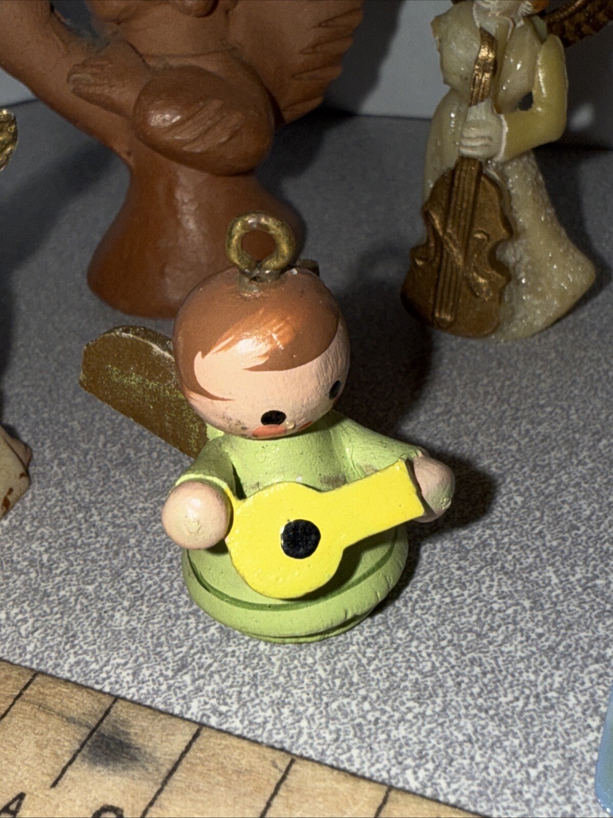 Vintage Lot of 9 Terracotta Plastic Resin & Wood ANGEL Figures & pin