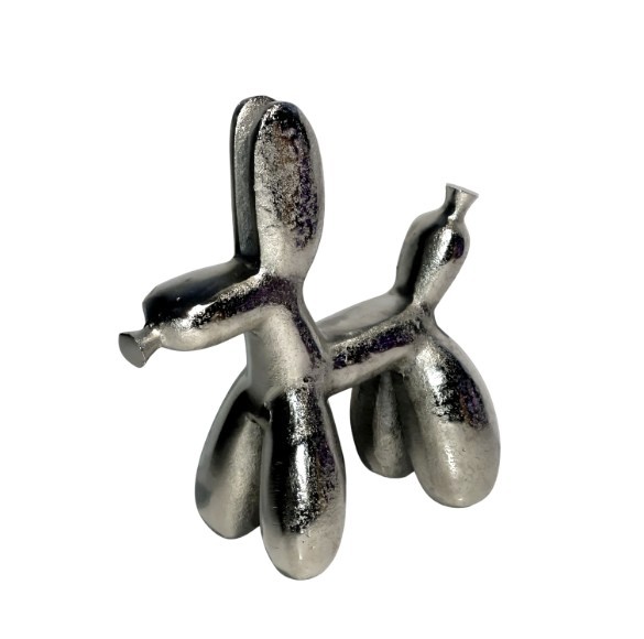 NWOT 8″ SILVER Cast Textured Metal BALLOON DOG Figurine Figure Sculpture