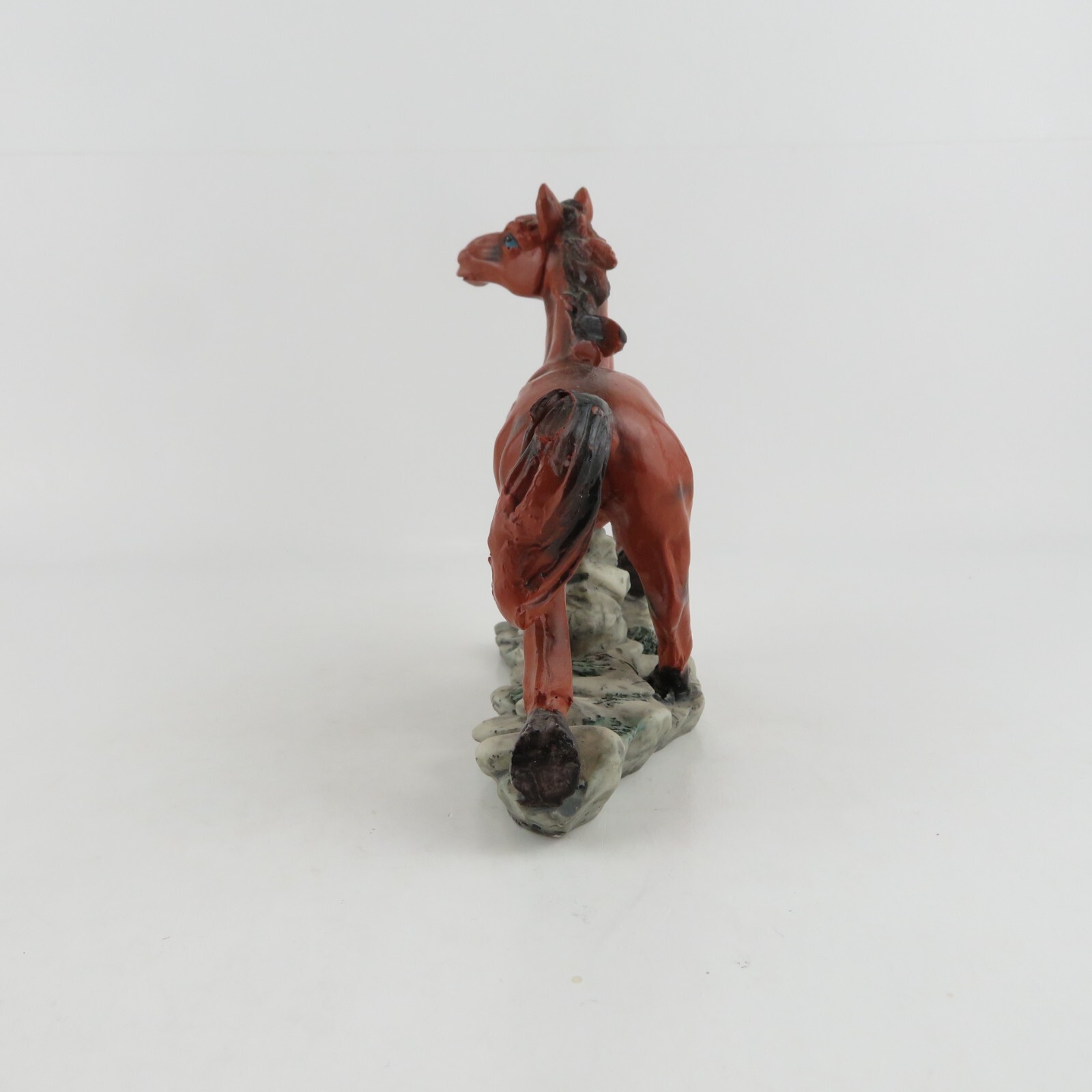 Vintage Resin HORSE Statue Figurine – Blood Bay on Rock Base – 5″ Tall