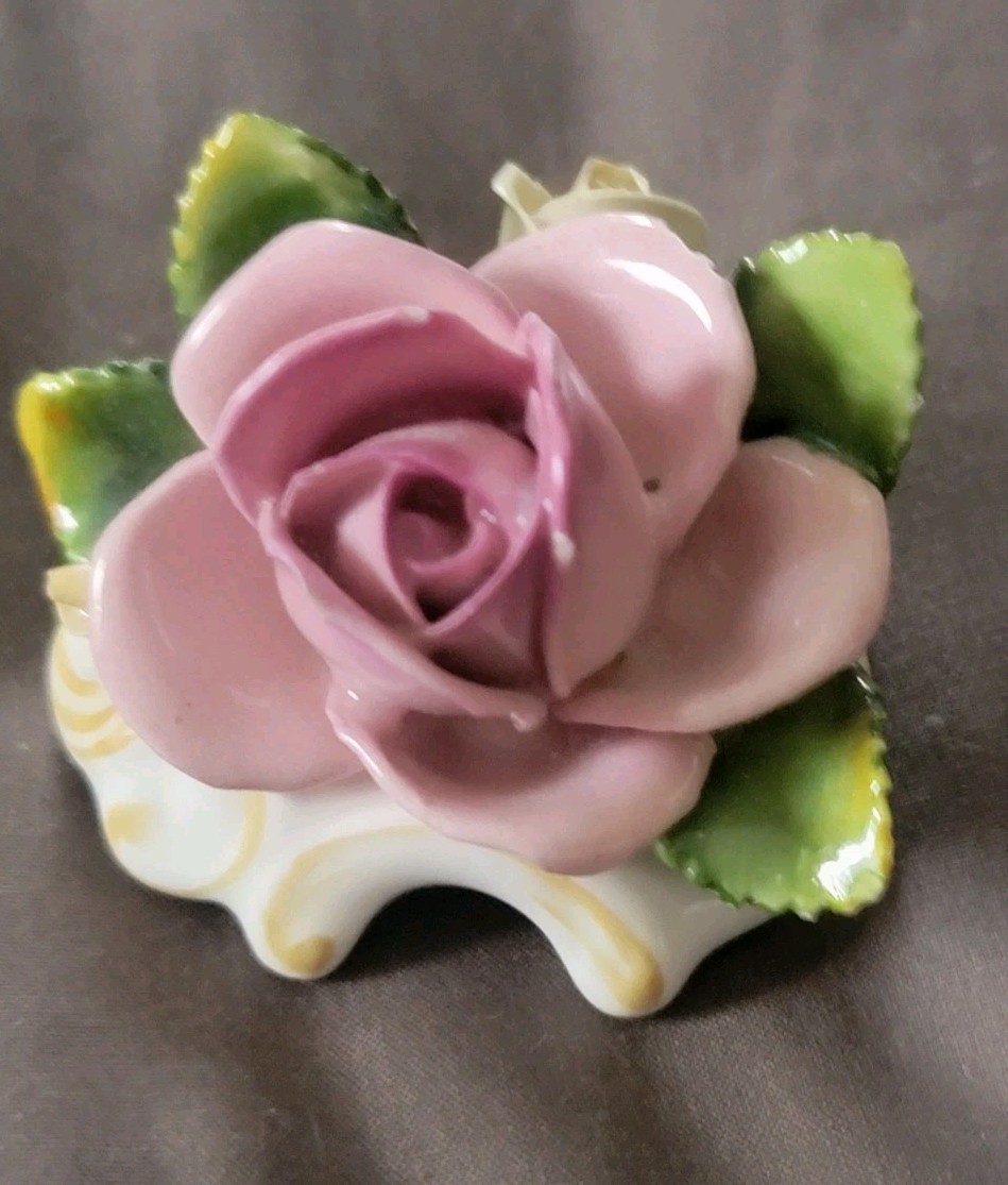1950s K&K Kammer & Kramer Handcrafted Porcelain Rose Place Holder ~ Germany