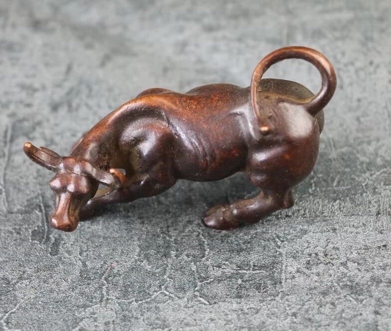 Brass Copper Bull Ox Animal Figurine Mini Statue Table Desk Home Decoration Toy