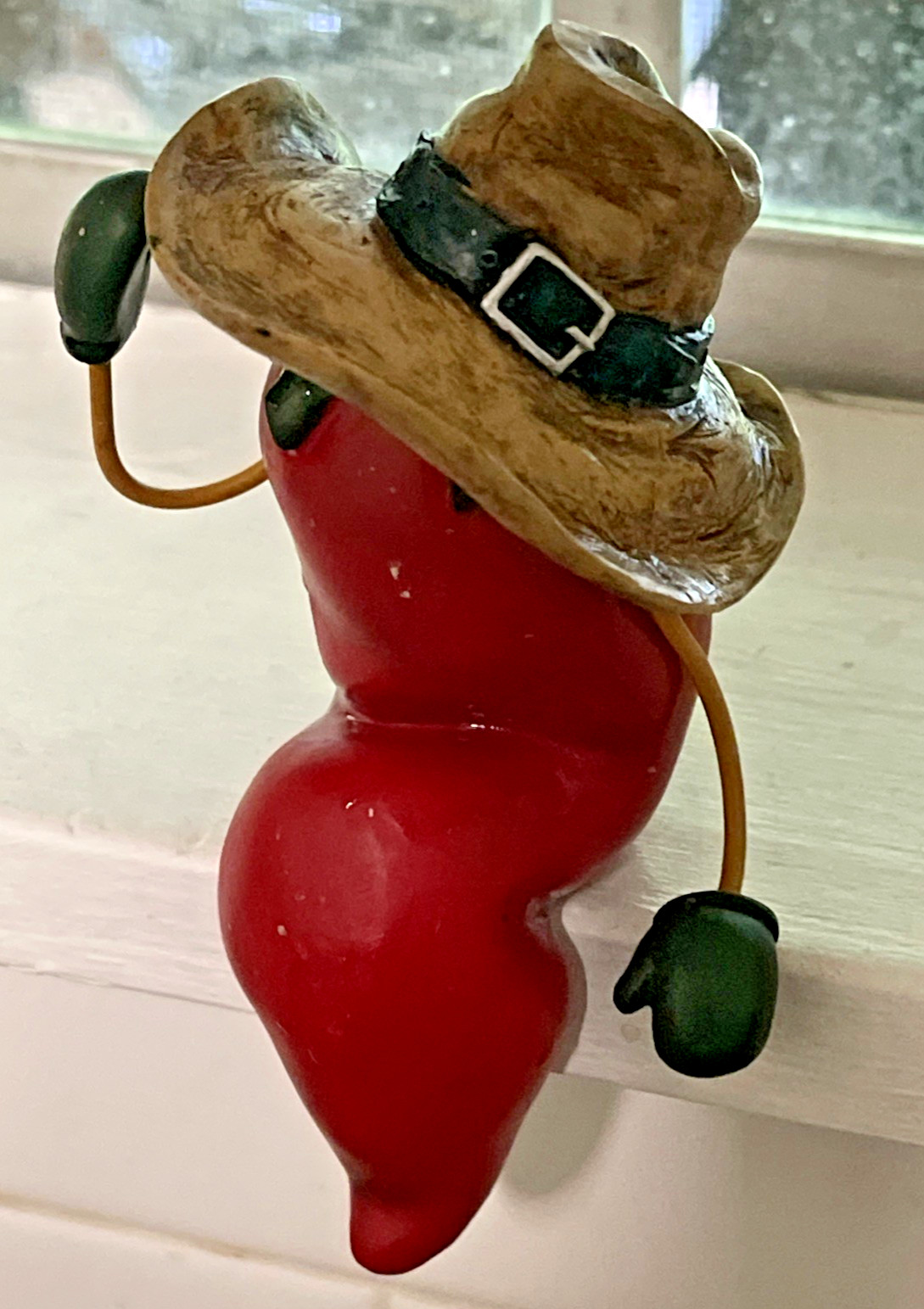Vintage Chile Pepper Guy Red Resin Collectible Cowboy Kitchen Shelf Ornament Dec