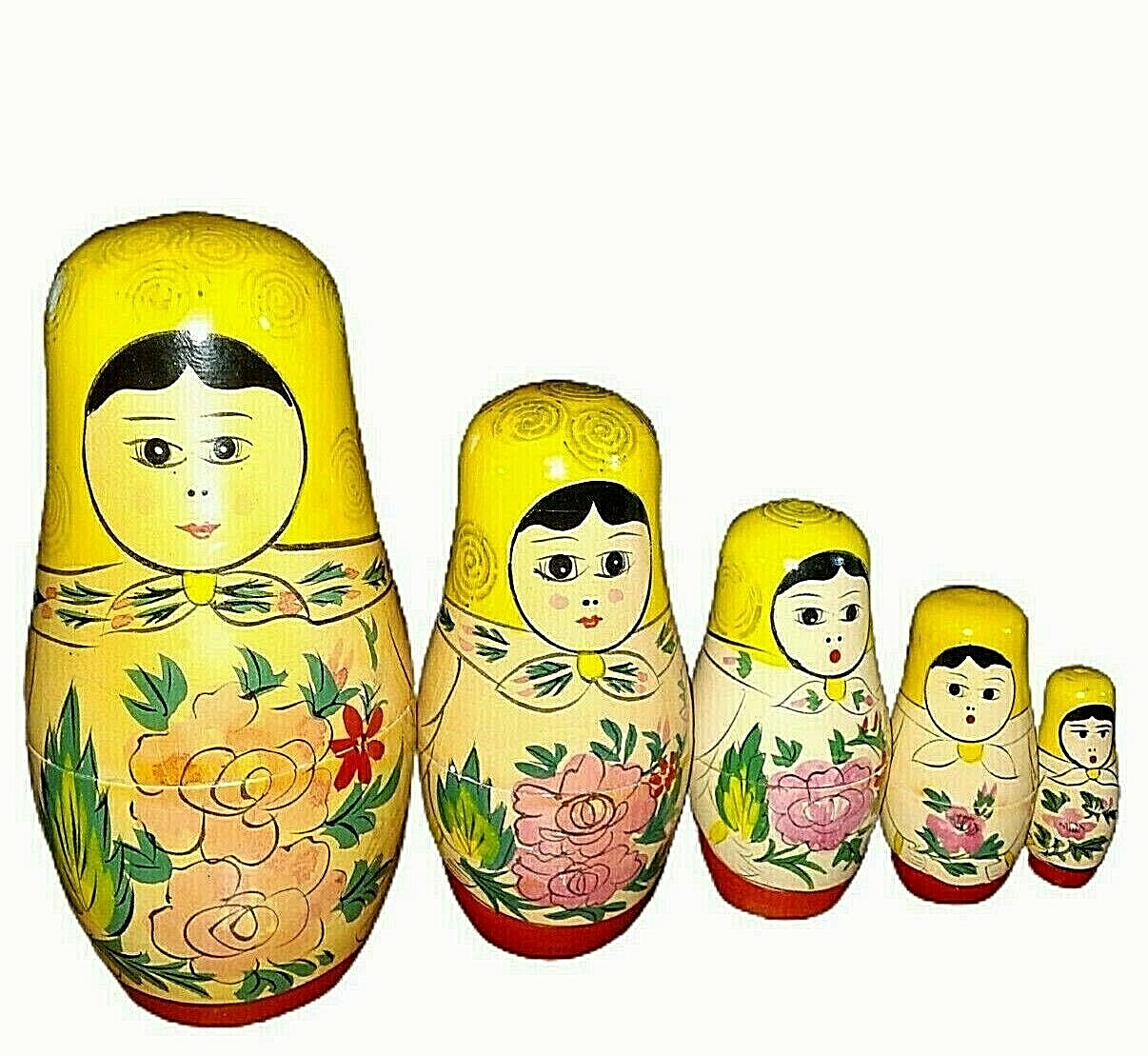 Vintage Wooden Nesting Dolls Hand Painted 5pcs 5.5″ Tallest
