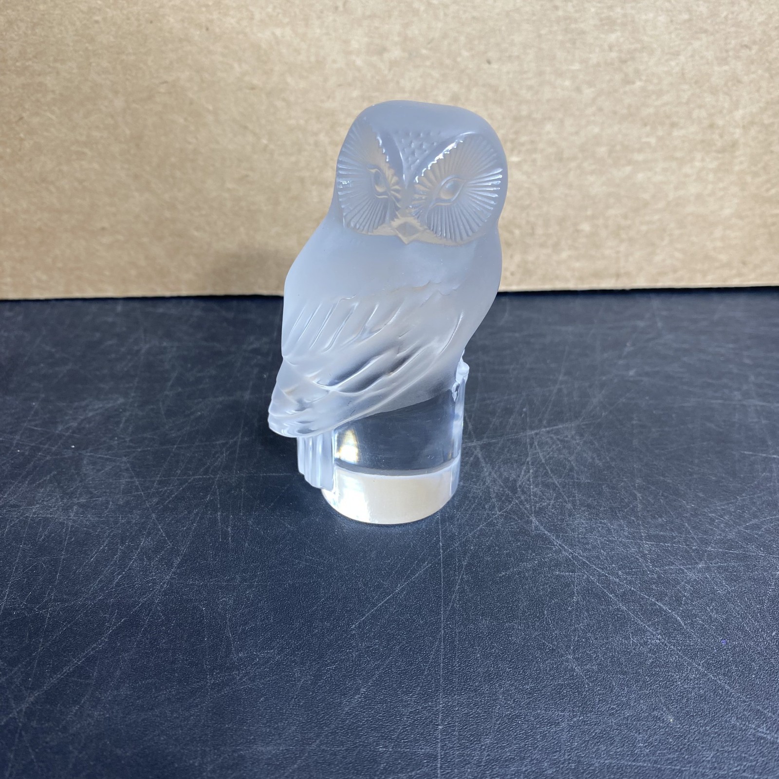 Lalique France Vintage Frosted Crystal Owl Signed Figurine Paperweight 3.5”