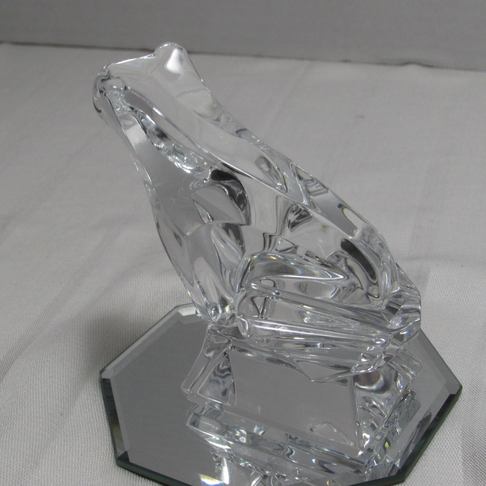 J.D. Durand French Lead Crystal Frog on Pedestal Figurine Clean Cut Lines