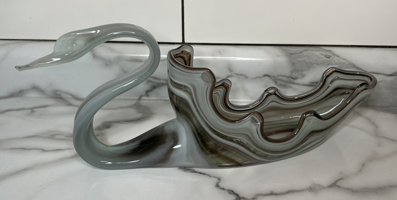 Handblown Swirl Swan Glass Planter/Vase/Bowl Candy Dish Trinket