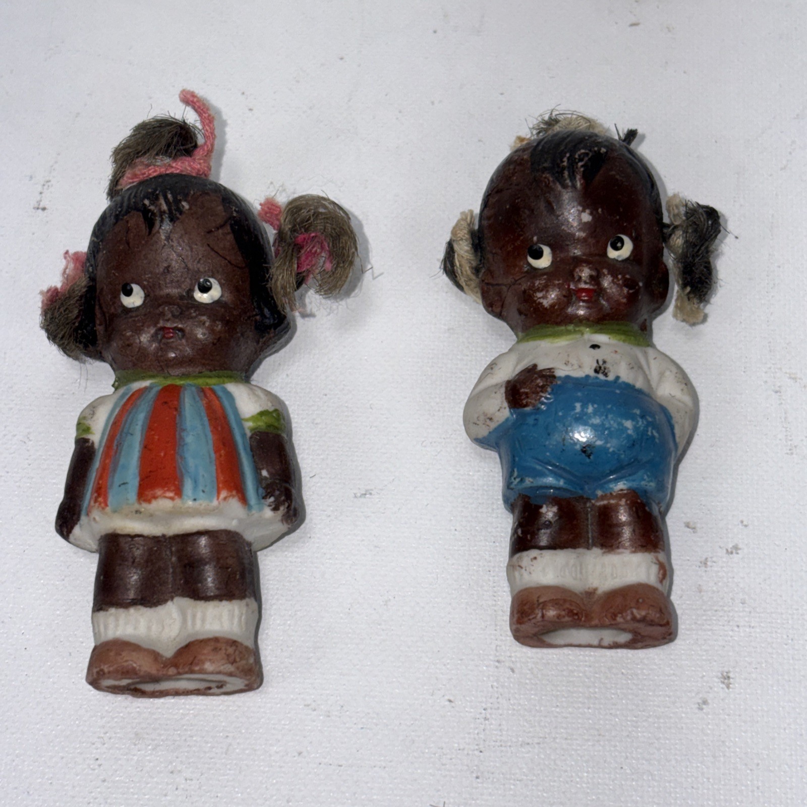 Vintage 1930s Made In Japan Bisque Boy and Girl Figures 2.5 In Tall