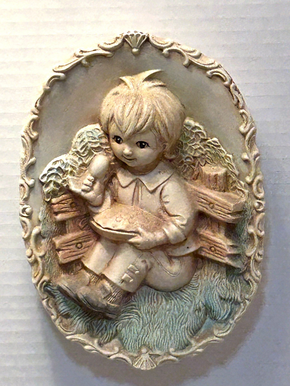 Unique Vintage 3D Oval Ceramic Wall Plaque of Little Jack Horner (7” X 4.75”)